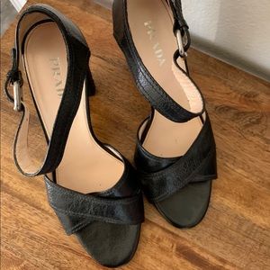 Prada black leather chunky heels